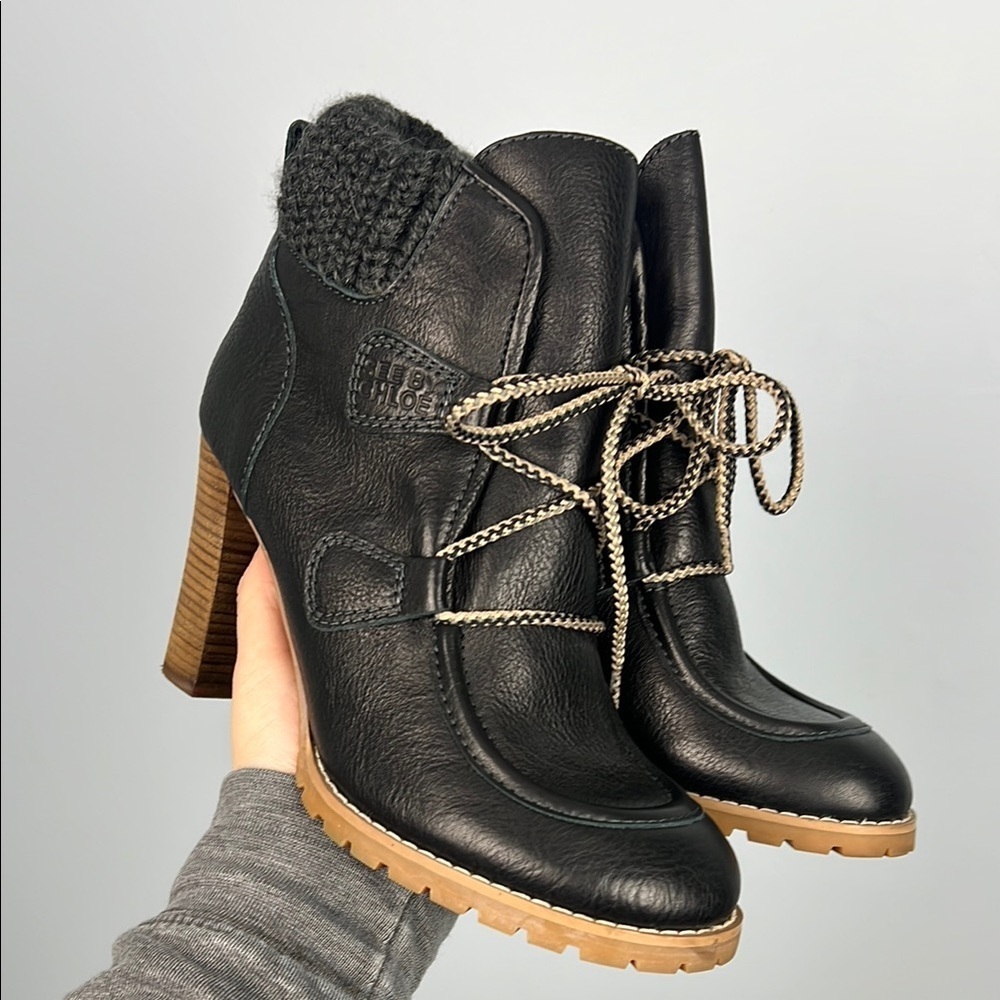 See by Chloe black leather lace up heeled womens boots size 39